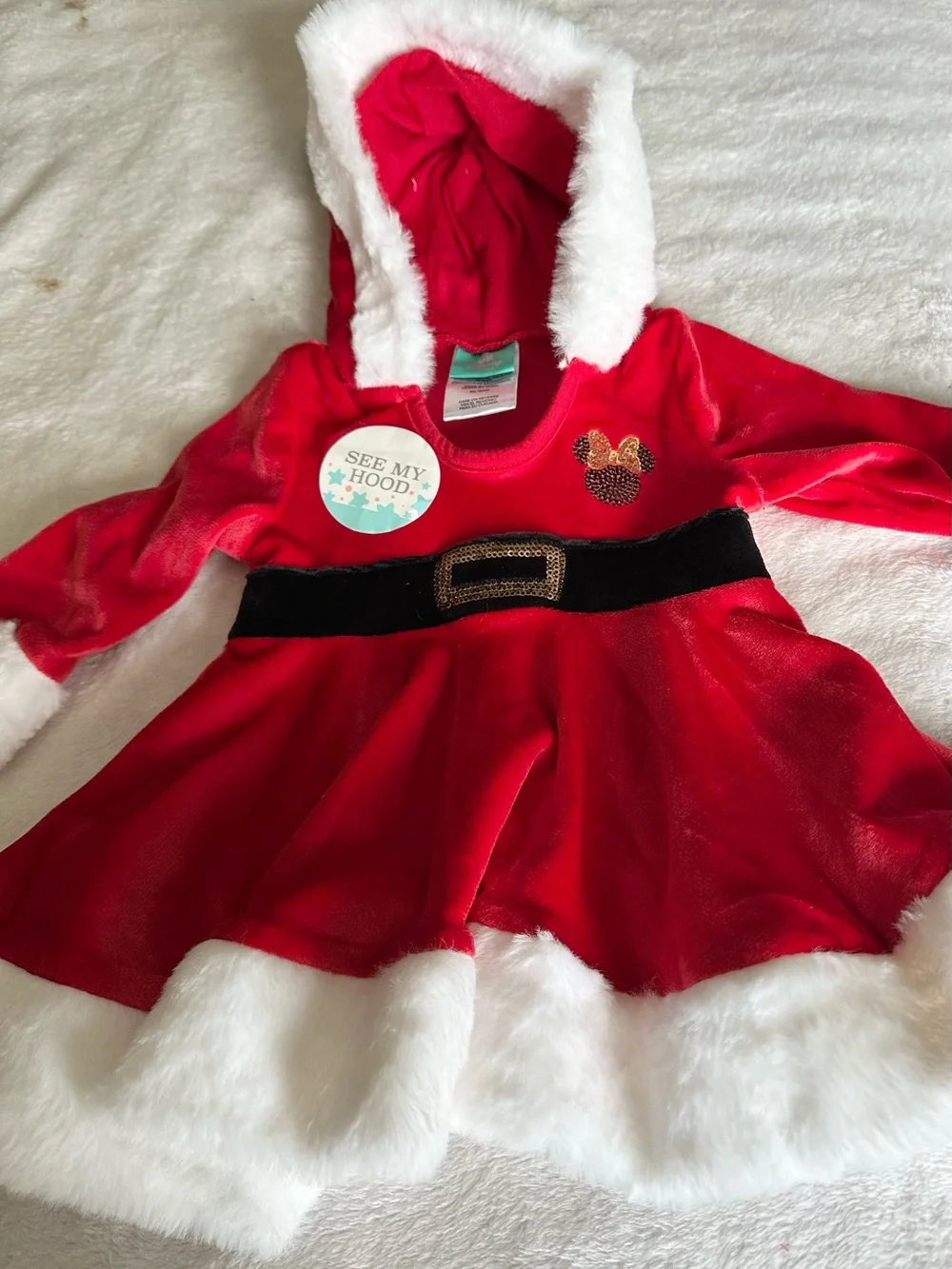 Disney Red and Black Minnie Santa Hooded Baby Romper
